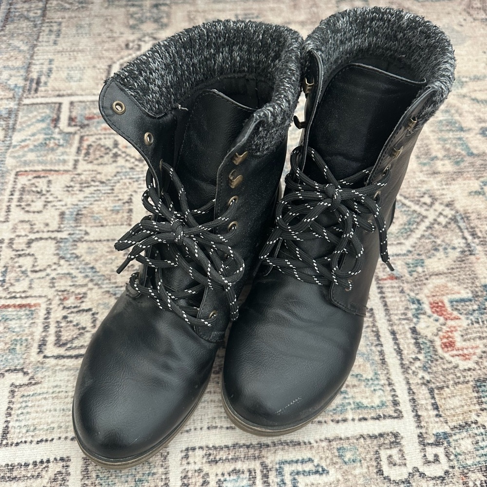 Women's Black Lace-Up Boots
